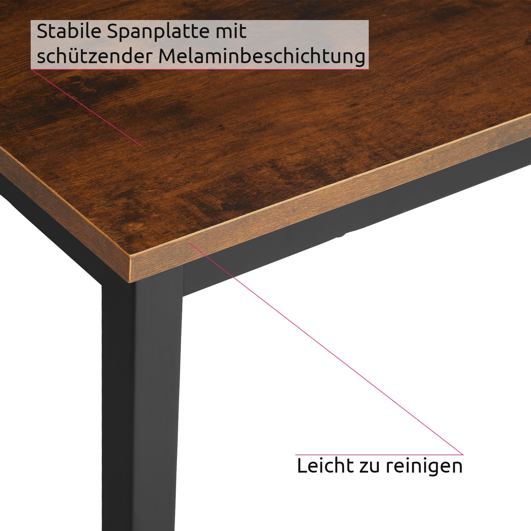 tectake® Schrebitisch, Industrial Style, große Beinfreiheit, Höhe 76,5 cm