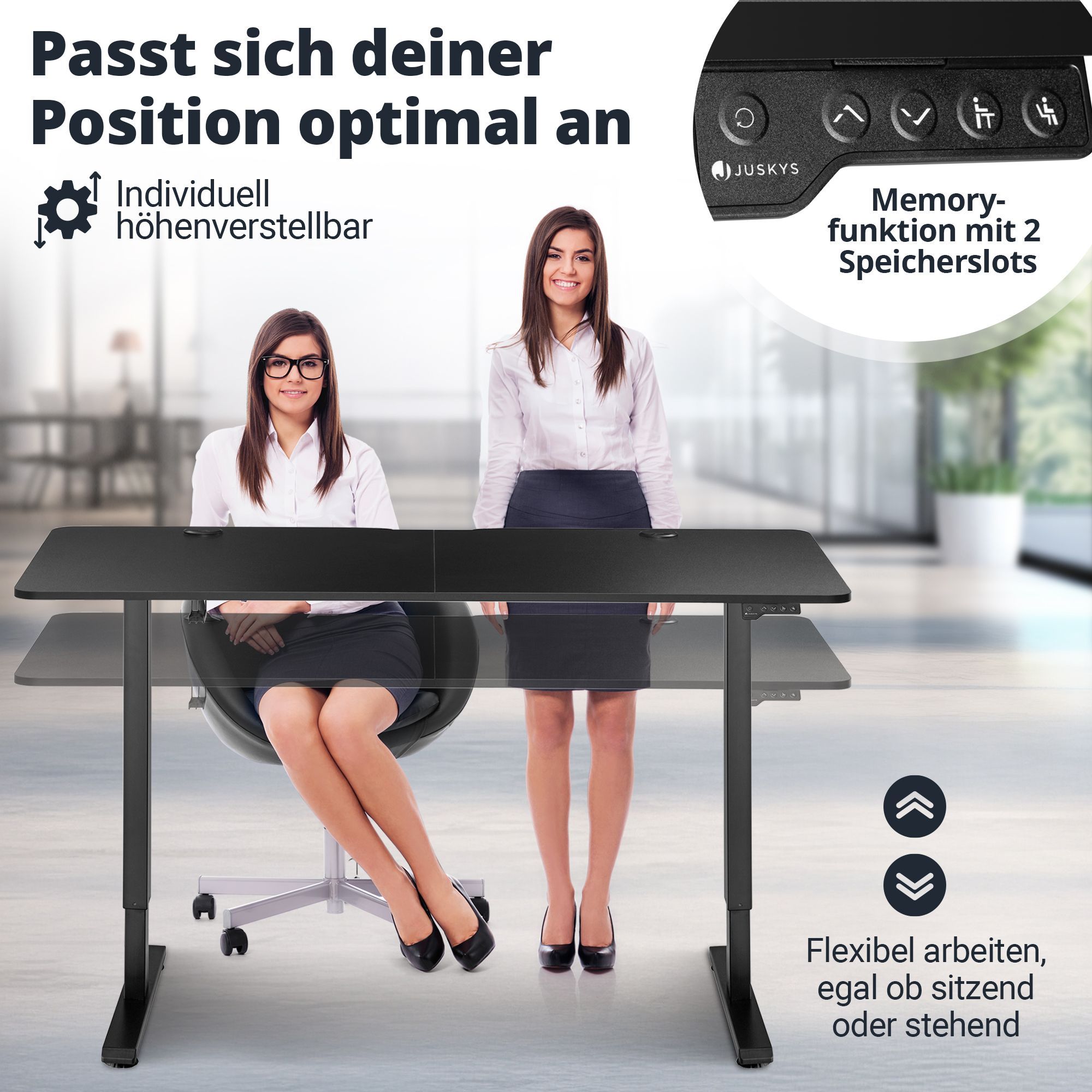 Juskys Höhenverstellbarer Schreibtisch Office Stand 120x60cm - elektrisch, Memory-Funktion - Schwarz