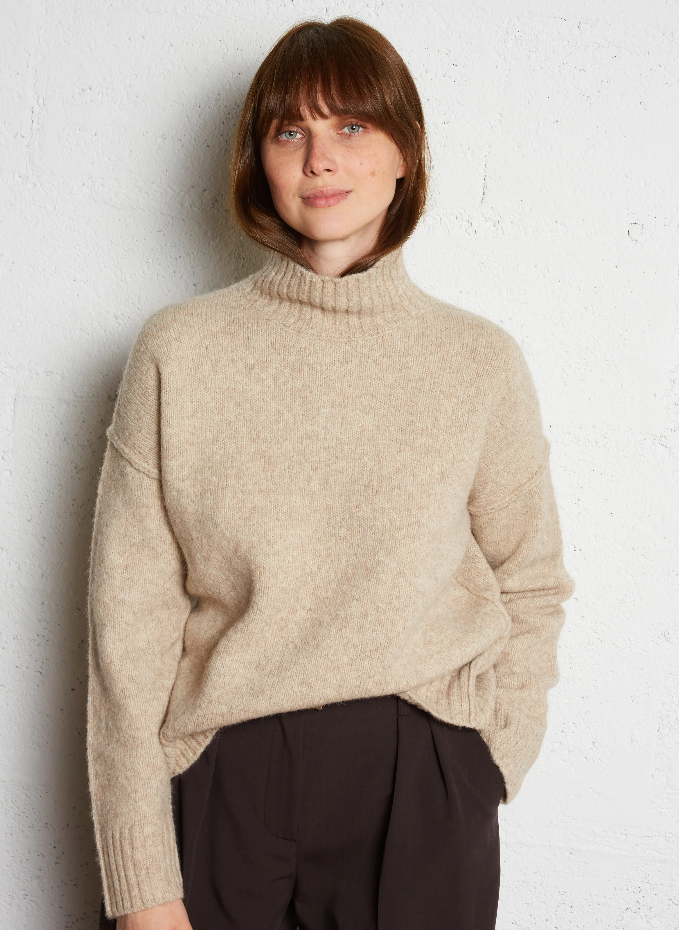 MYTHE - Pull oversize col montant en laine mélangée | Gris