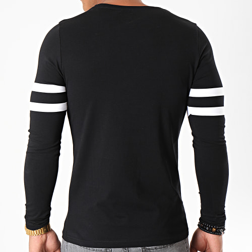 Tee Shirt Manches Longues Avec Bandes Blanches 887 Noir