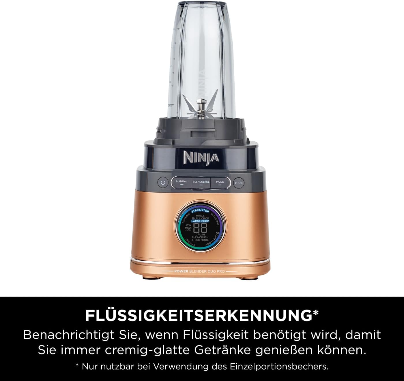 Ninja 2-in-1 Detect Power Mixer Pro & Single Serve, 1200W Mixer mit Krug, & Single Serve Tasse, Smoothies mixen, Gemüse hacken & Frozen Drinks mixen, Kupfer/Schwarz, TB301EUCP
