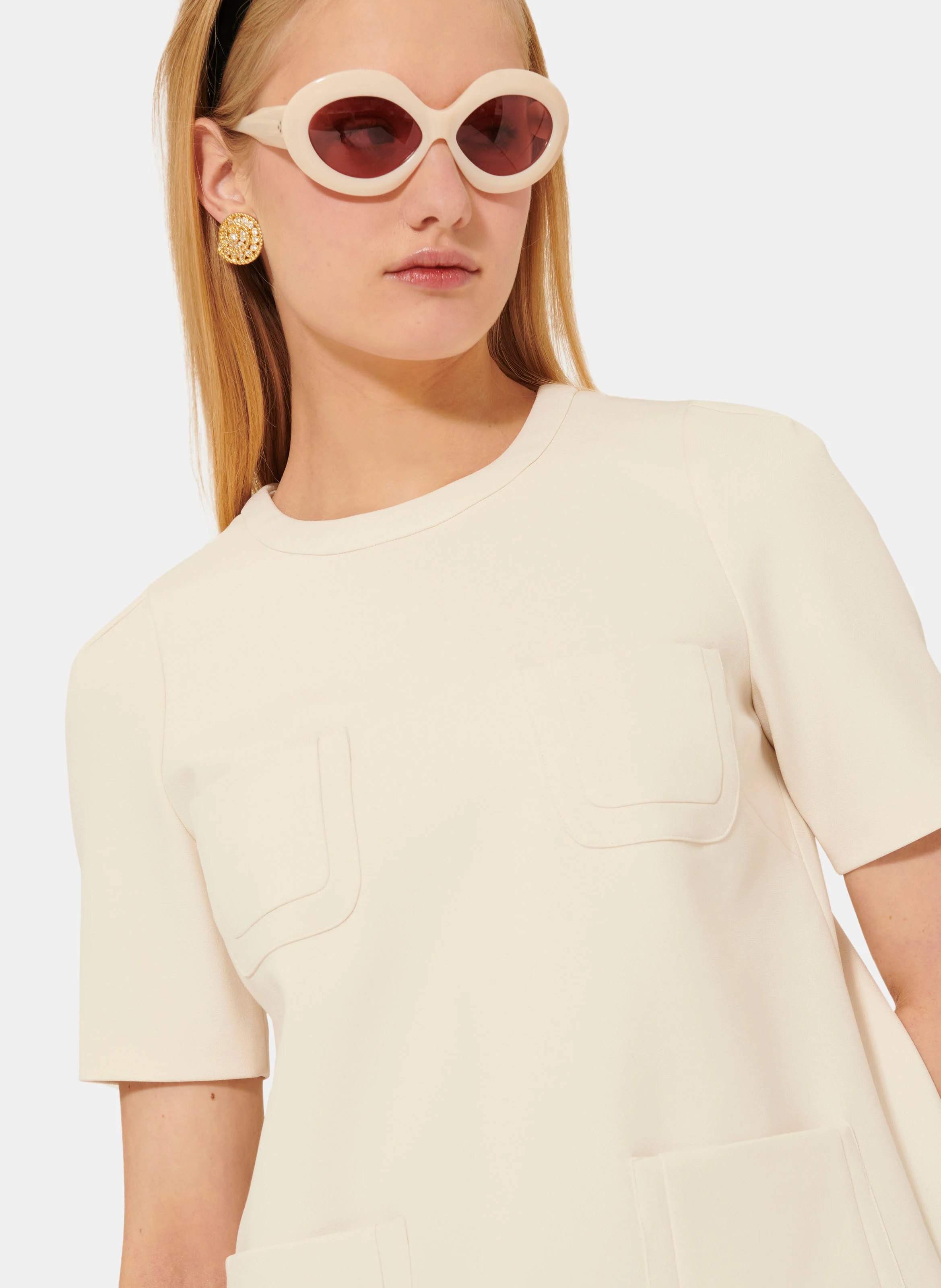 RENATA - Robe courte col rond | Beige