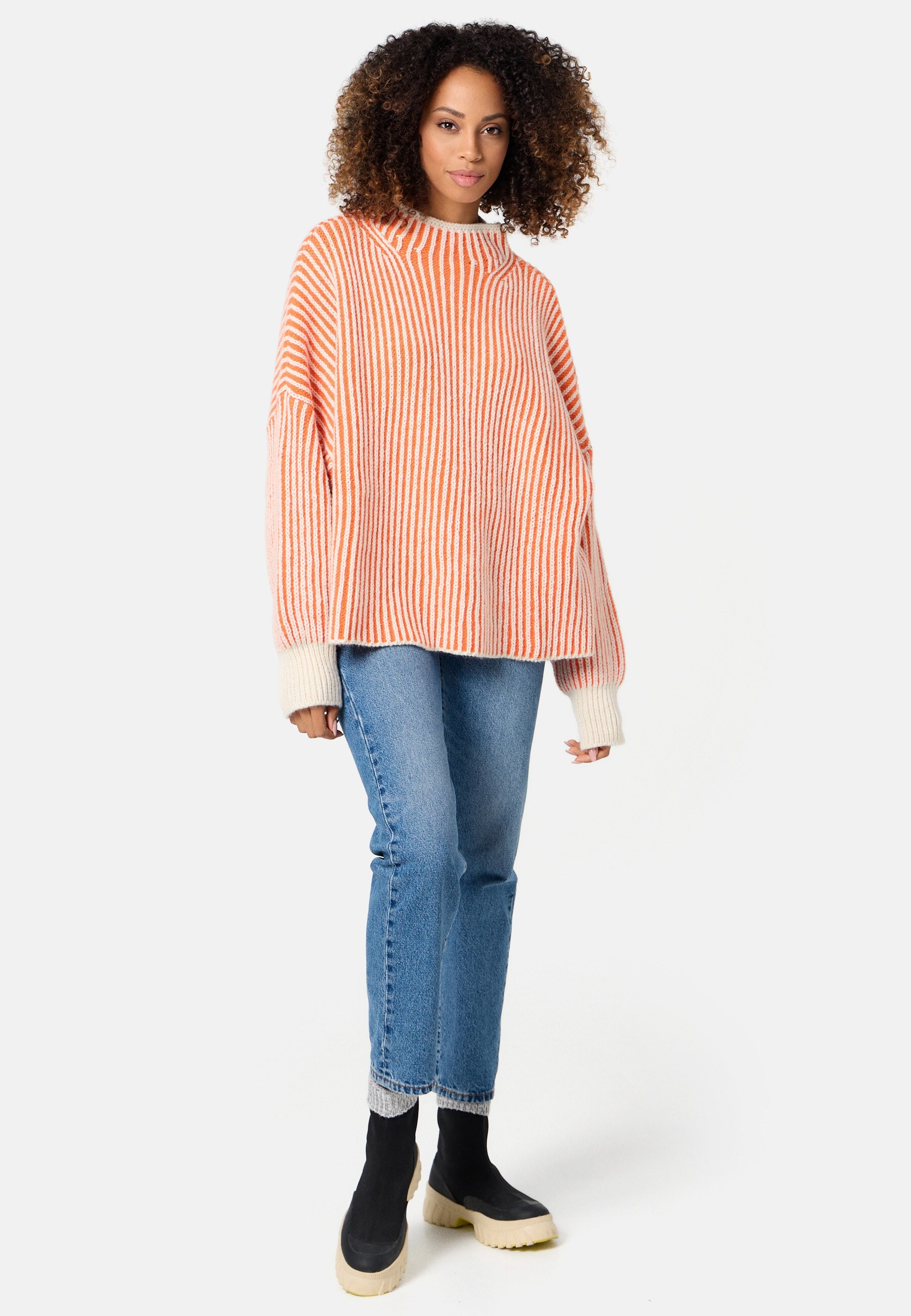 PM SELECTED Damen Warmer Strickpullover mit Streifen in Einheitsgröße PM65