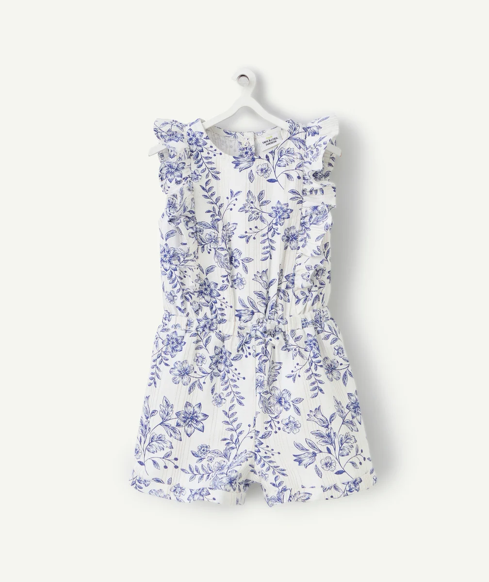 combishort bébé fille en viscose responsable imprimé fleuri blanc et bleu