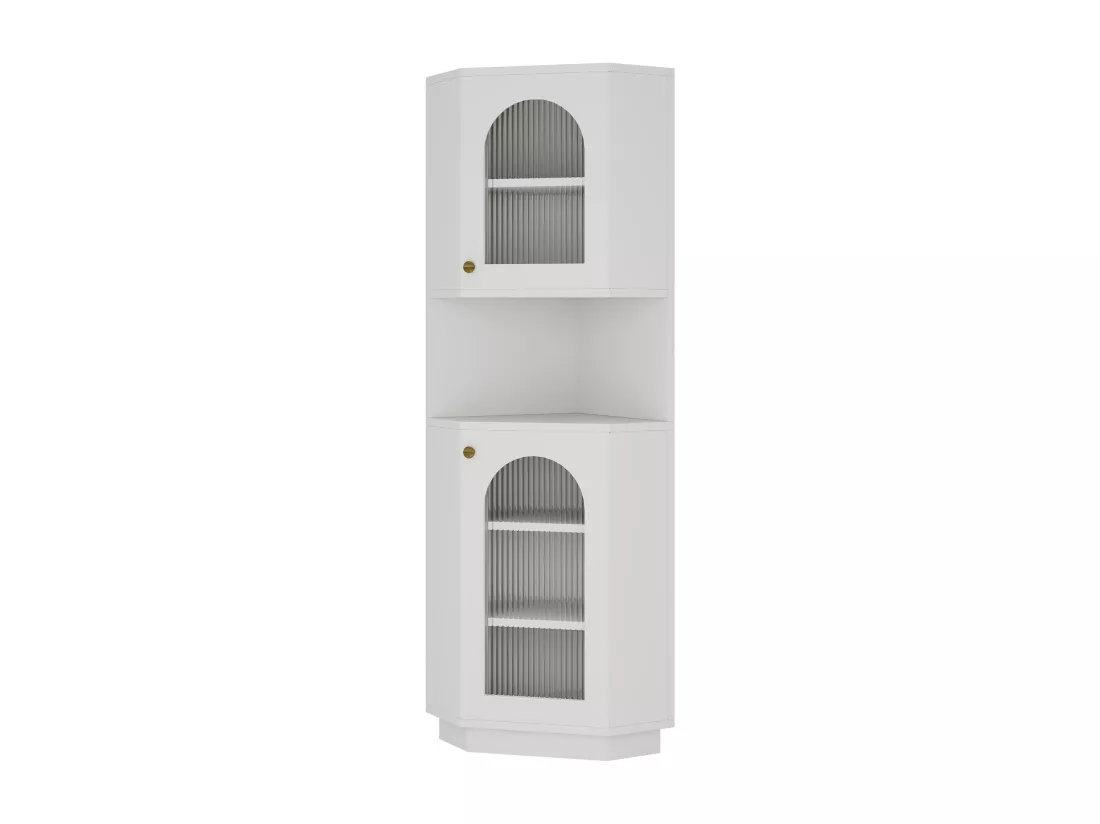 Colonne d'angle de salle de bain - 2 portes et 1 niche de rangement - 45x 45 x 166,5 cm - LEDs - MDF - Blanc