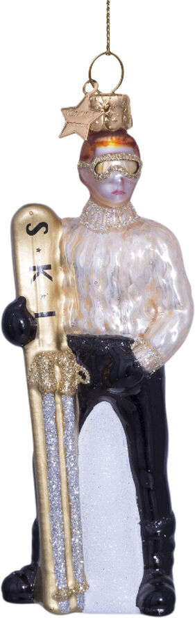 Vondels Ornament glass champagne ski boy H12. 5cm Champagne