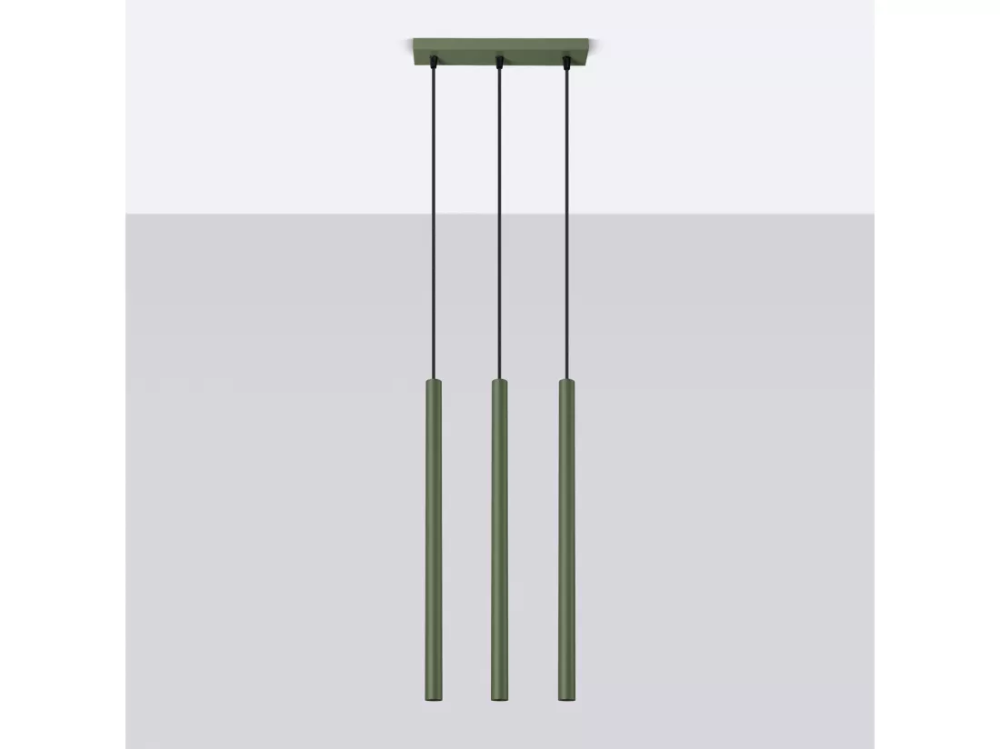Lampe à suspension Pastelo moderne en acier - 3 sources lumineuses - L.19,5 x H.104 cm - vert olive