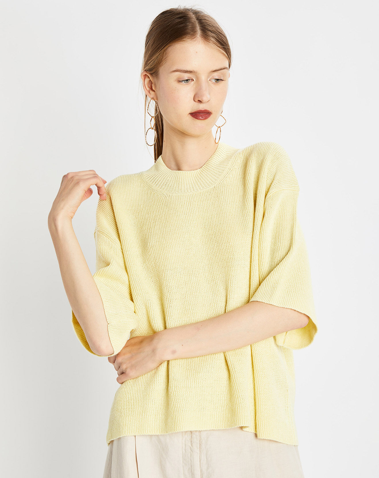 Marc O'Polo Pull 100% Lin manches courtes Col R jaune clair