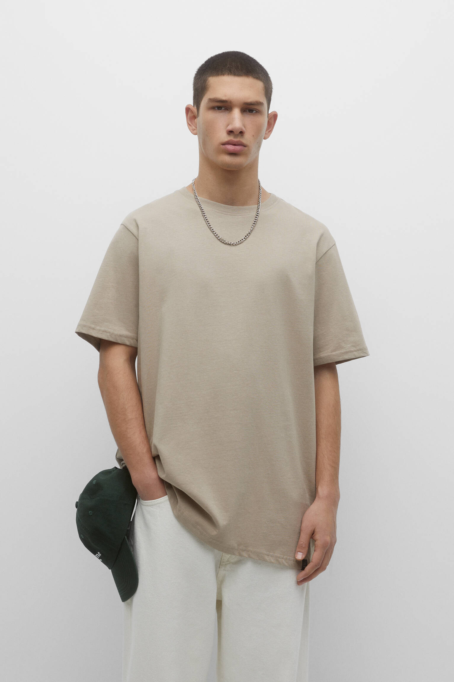 CAMISETA BÁSICA DE ALGODÃO DE MANGA CURTA - NATURAL