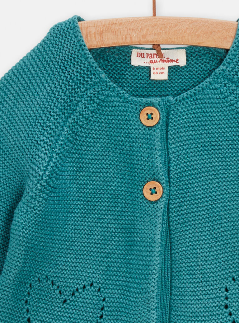 Cardigan turquoise en tricot pour bébé fille