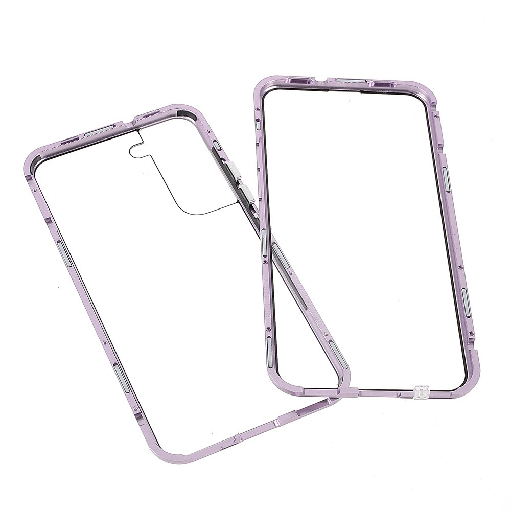 Samsung Galaxy S22 5G Magnetische Alu Schutzhülle mit Panzer Glas Backcover   Displayschutz (Magnet-Technologie) - Lila