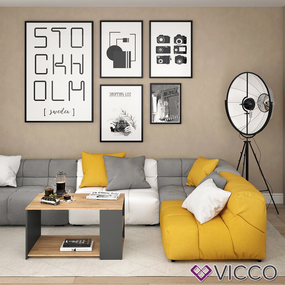 VICCO Couchtisch DARIO in Anthrazit Eiche - Wohnzimmer Sofatisch Kaffeetisch