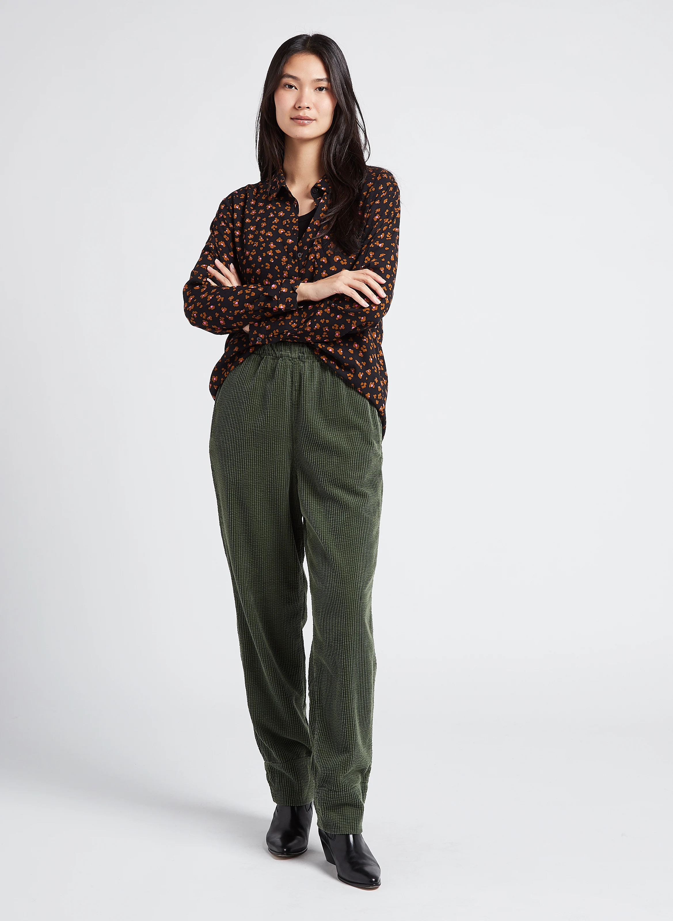 SAPHIR - Pantalon droit en velours côtelé | Vert