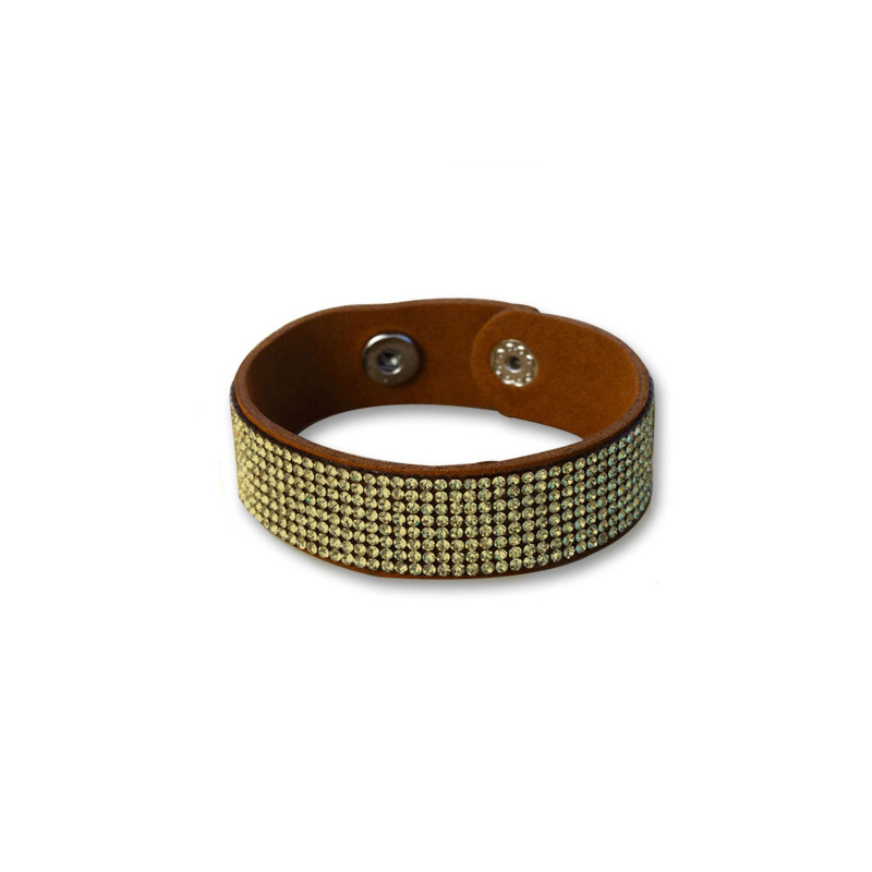 Bracelet Cuir Marron orné deCristaux Dorés de Swarovski