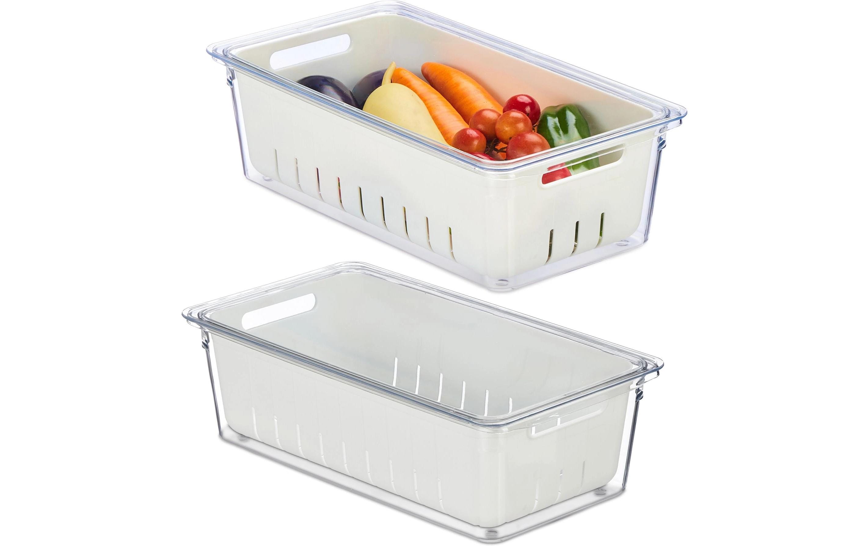 Kühlschrankorganizer 600 g, 2 Stück, Transparent/WeissStapelbare Obstfrischhaltebox im 2er Set