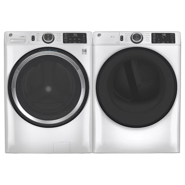 Lavadora de carregamento frontal inteligente empilhável GE UltraFresh Vent System de 4,8 pés cúbicos (branca) ENERGY STAR