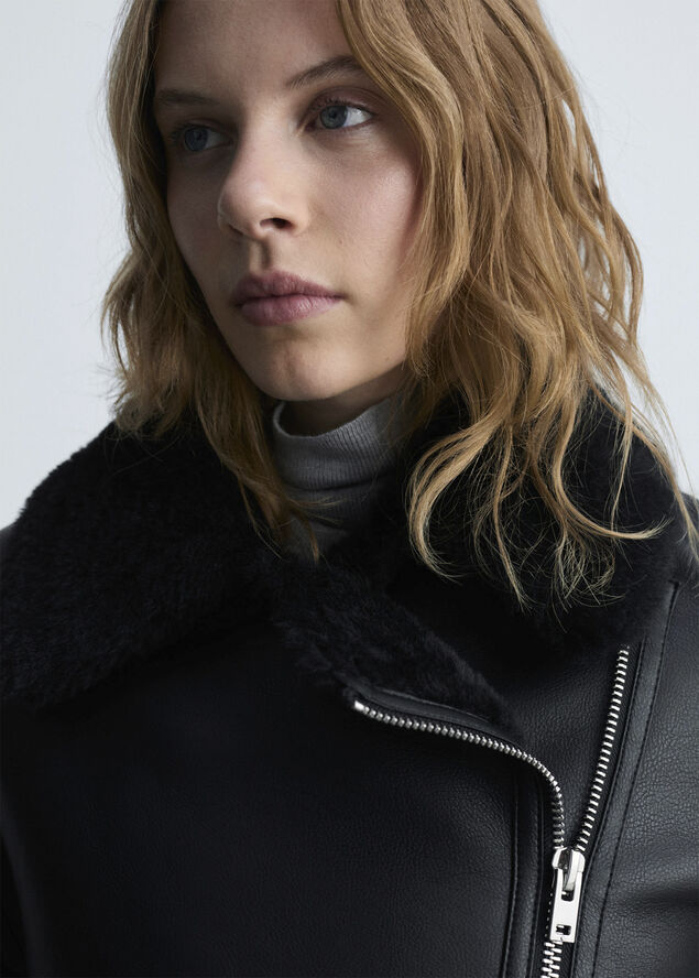 MANGO Jacket with shearling-effect lining Black