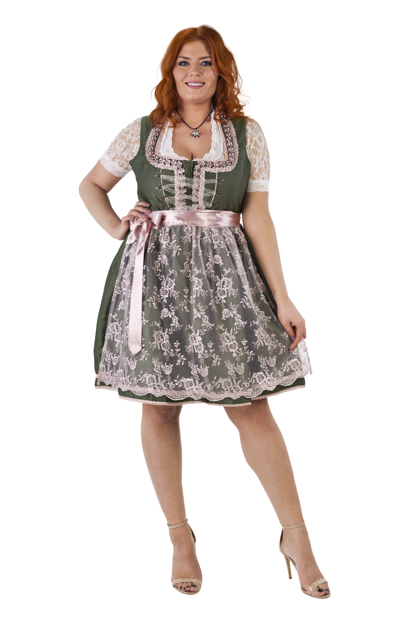 Wit Groene Dirndl Jurk Oktoberfest Dames 2 Delig