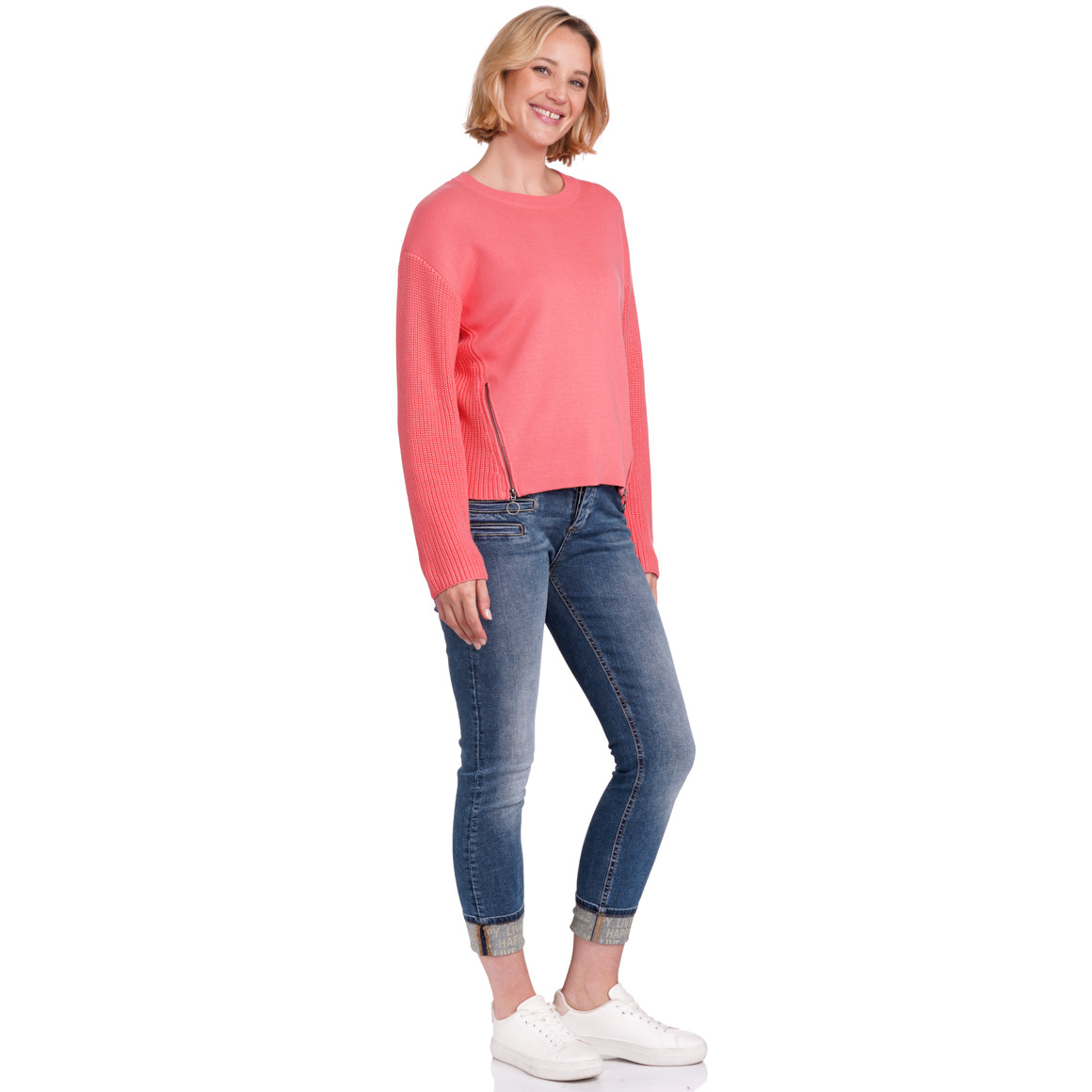 Gina Benotti Damen Strickpullover mit Reißverschlüssen hellrot