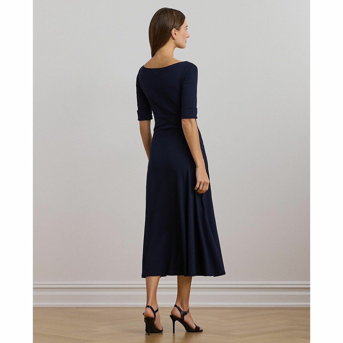 LAUREN RALPH LAUREN<br>Vestido midi com decote canoa e mangas até o cotovelo