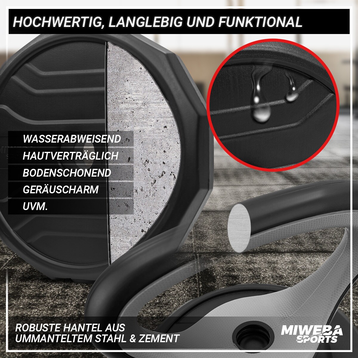 Miweba Sports 6in1-Hantelset, Kurzhanteln-Langhantel-Kettlebell, 25 kg, verstellbar, Sternverschluss
