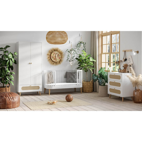 Chambre TRIO Lit 70x140 PARIS Commode Armoire CANNE Blanc - VOX