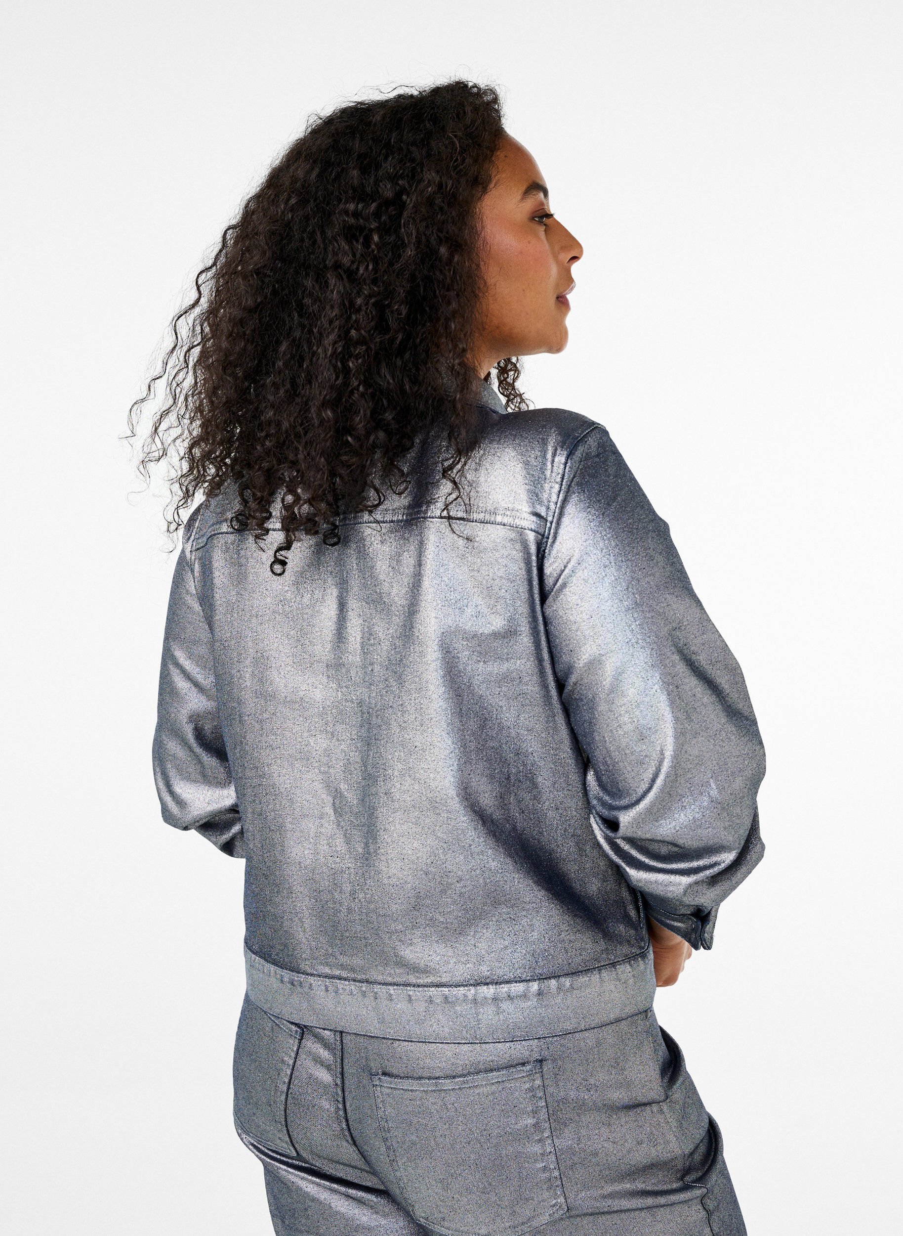 Kort sølv coated denimjakke