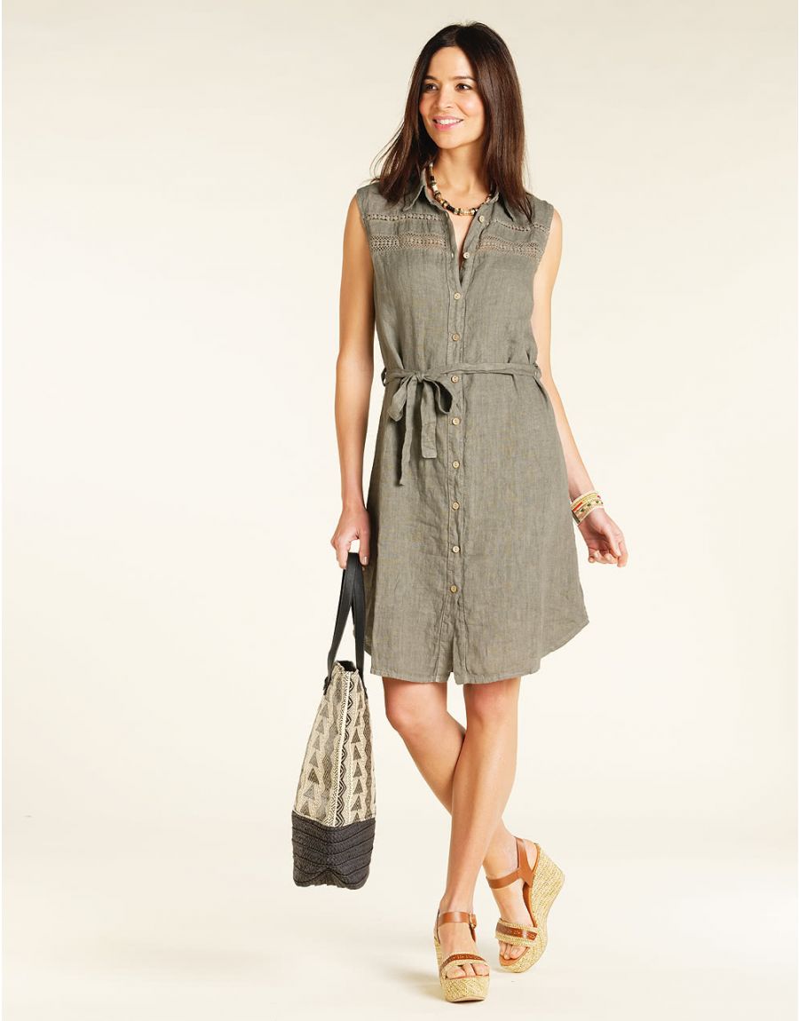 Robe chemisier lin kaki