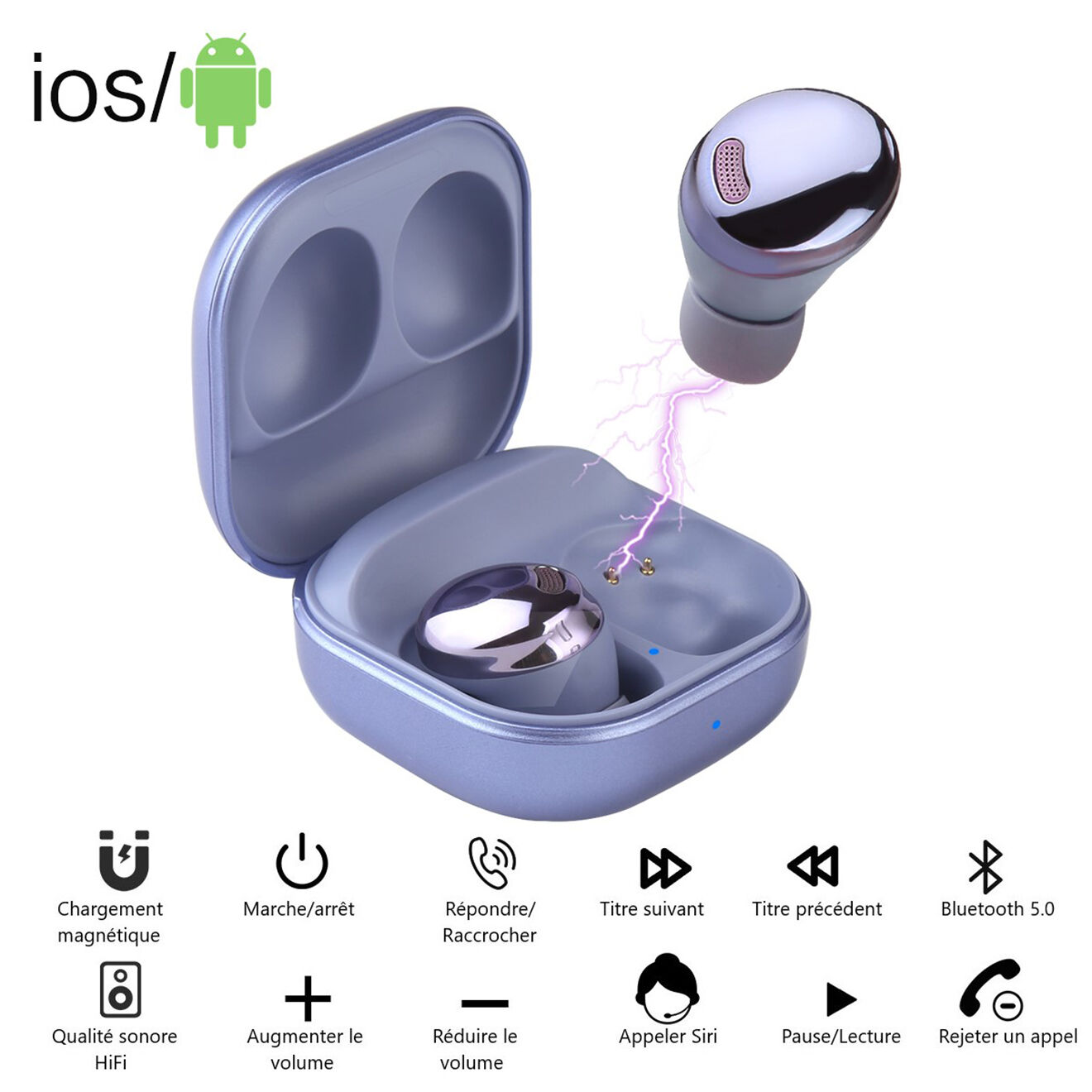 Onamaste Écouteurs Bluetooth sans fil violets