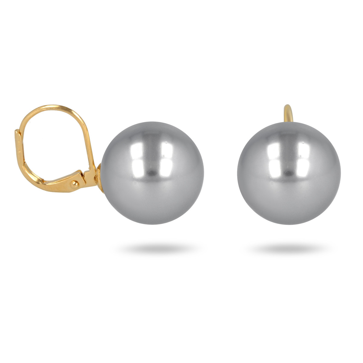 Boucles d'oreille plaqué or dormeuse avec perle d'imitation grise 12MM