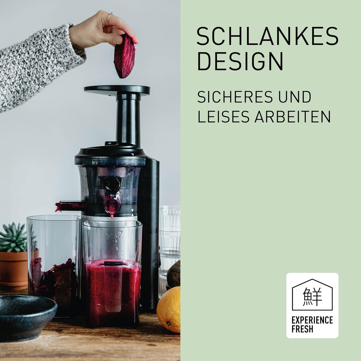 Panasonic MJ-L500S Slow Juicer / Entsafter / 2 Einsätze für Säfte & tiefgefrorene Zutaten / Frozen Joghurt / Silber