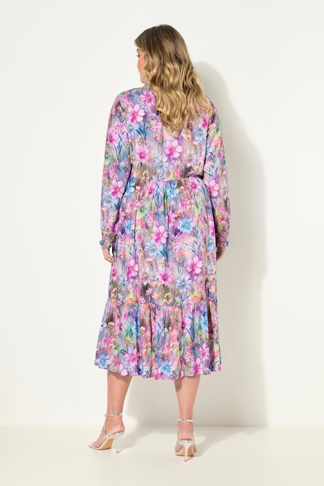 Kleid, A-Line, Blumenmuster, Langarm