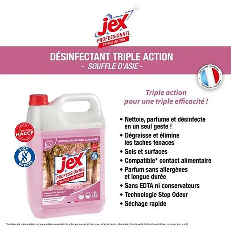 Nettoyant désinfectant Jex professionnel Triple Action Souffle d'Asie - Bidon de 5 L
