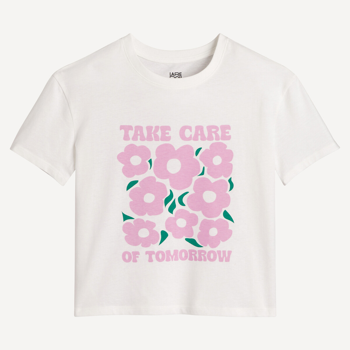 COLEÇÃO LA REDOUTE<br>Camiseta com gola redonda, estampa floral e texto
