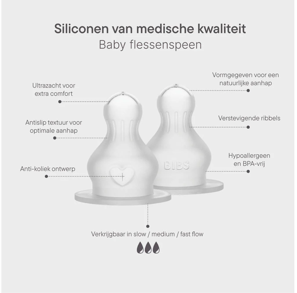 BIBS Glazen Babyfles - 240 ml - Ivory - met silicone speen en opvouwbare trechtertje