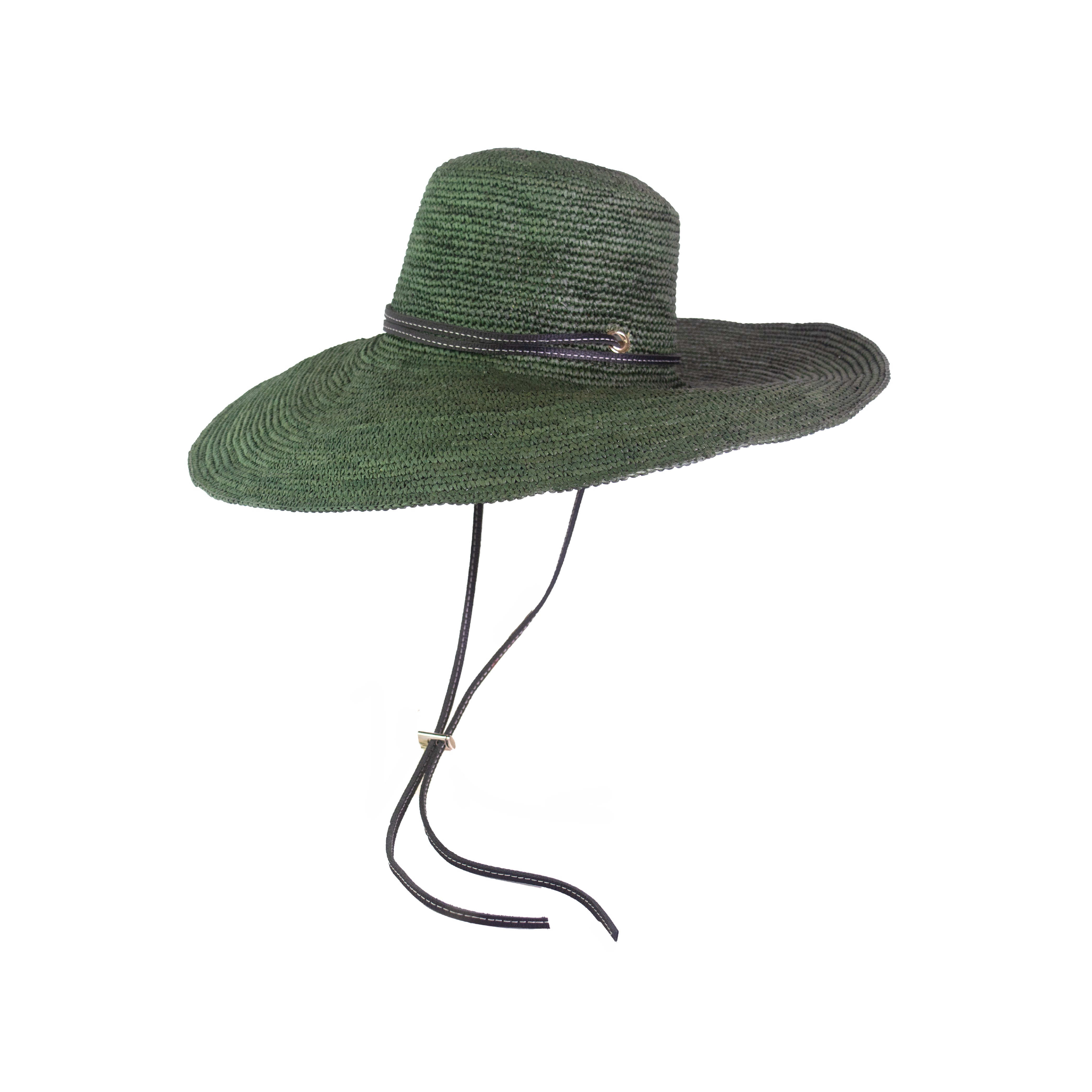 Chapeau glamour à bord extra long en crochet avec bandeau en cuir ajustable