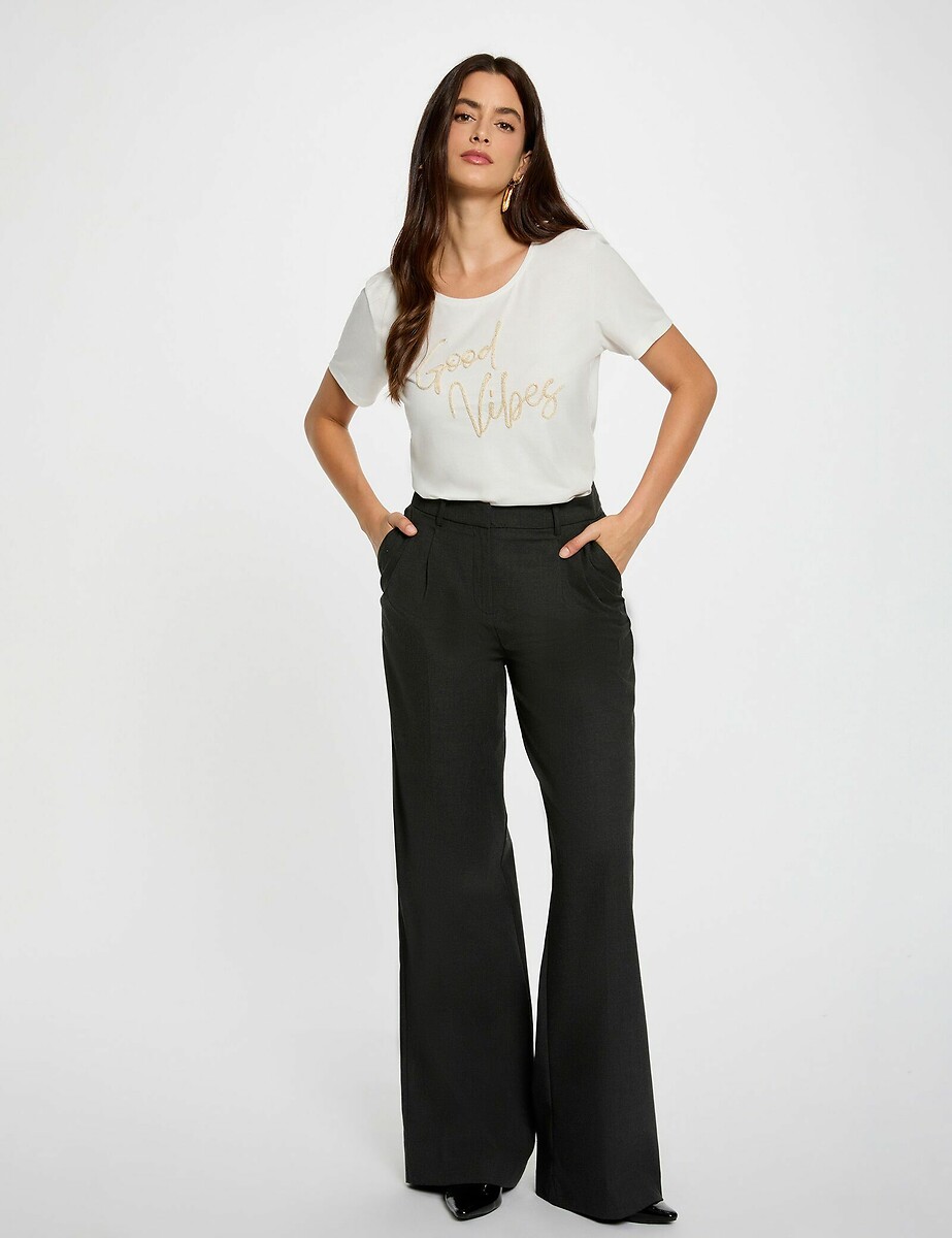 MORGAN<br>Camiseta feminina branca reta com estampa