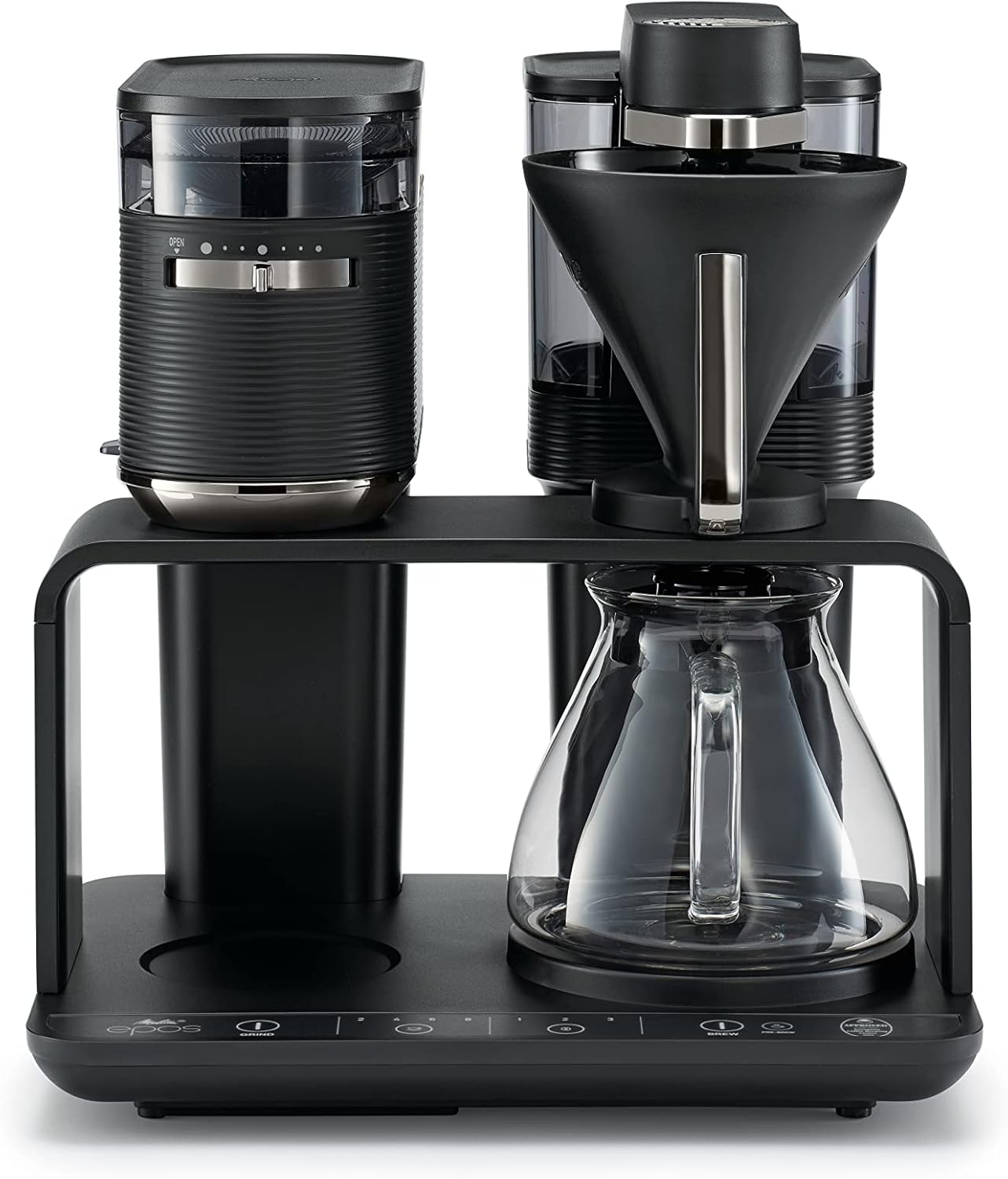 Melitta EPOS Kaffeemaschine mit Mahlwerk, schwarz-silber