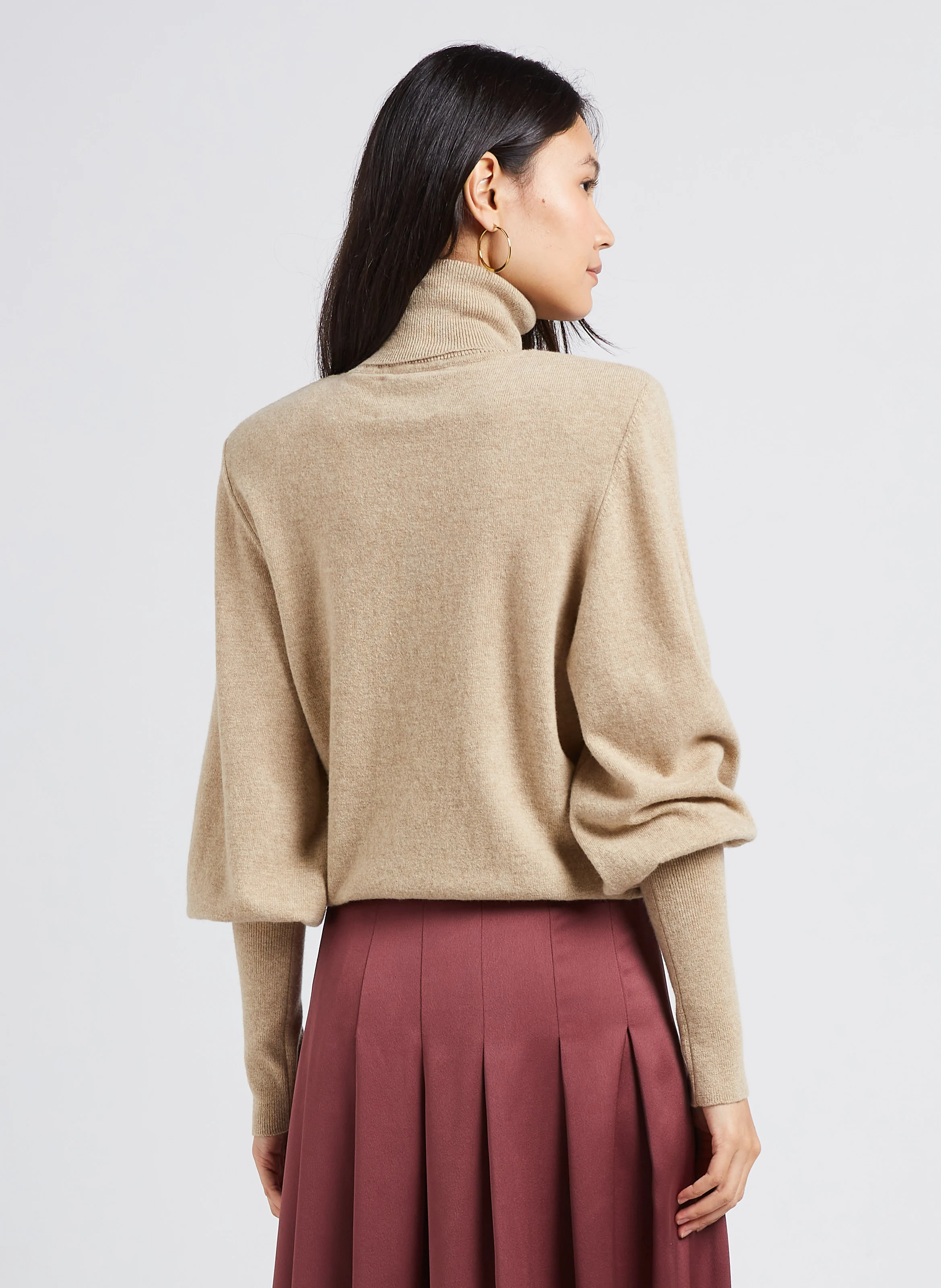 BROCOLI - Pull ample col roulé en laine mérinos | Beige