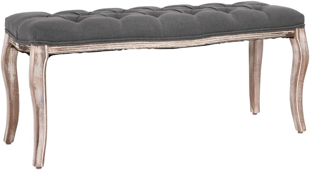 Polsterbank Dunkelgrau 110x38x45 cm Leinen Massivholz Cabriole-Beine für Flur Schlafzimmer Esszimmer mit bequemer Leinenpolsterung und eleganter Optik