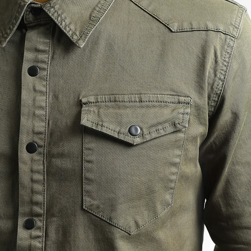 Chemise Jean Slim Manches Longues 0063 Vert Kaki