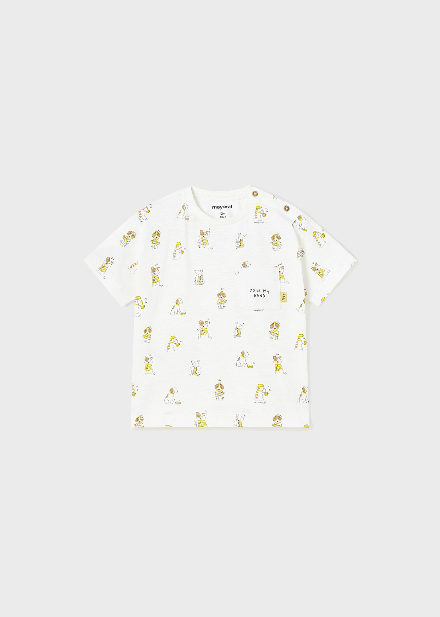 Camiseta infantil de manga curta estampada, feita com algodão sustentável.