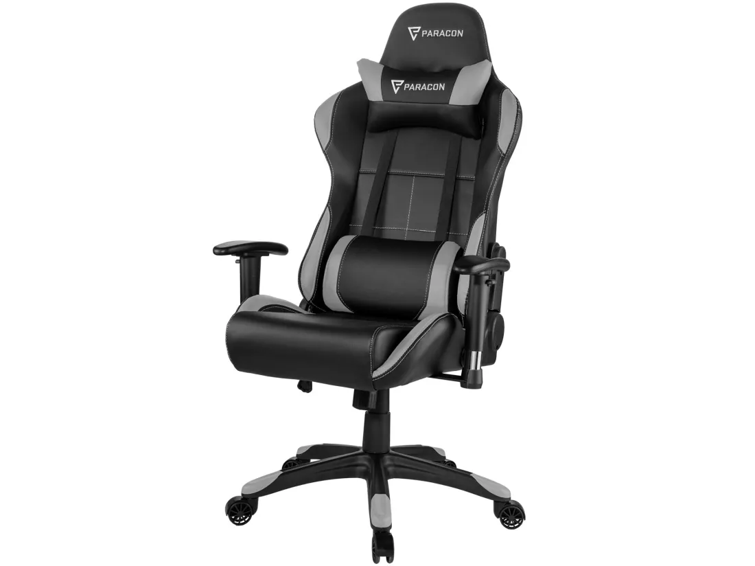 Paracon Rogue Fauteuil de gamer avec oreiller cervical et soutien lombaire, gris.