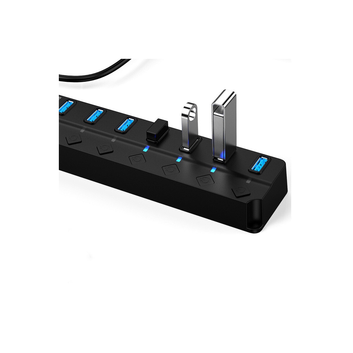 Hub med 7 USB 3.0-utganger, 5 Gbps og individuelle av/på-knapper