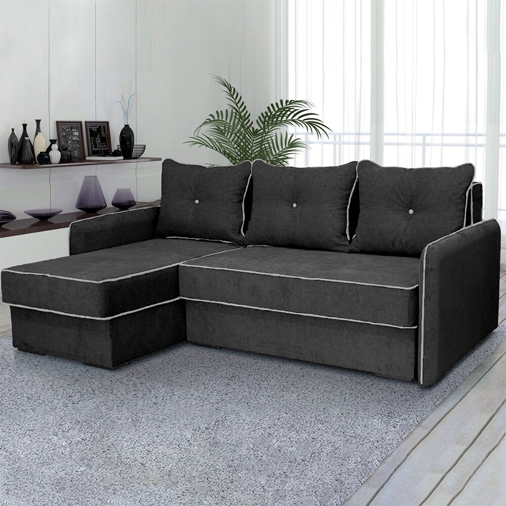 VitaliSpa Ecksofa KANSAS Schlaffunktion Dunkelgrau- Couch Schlafsofa Bett Eckcouch Taschenfederkern Sofa