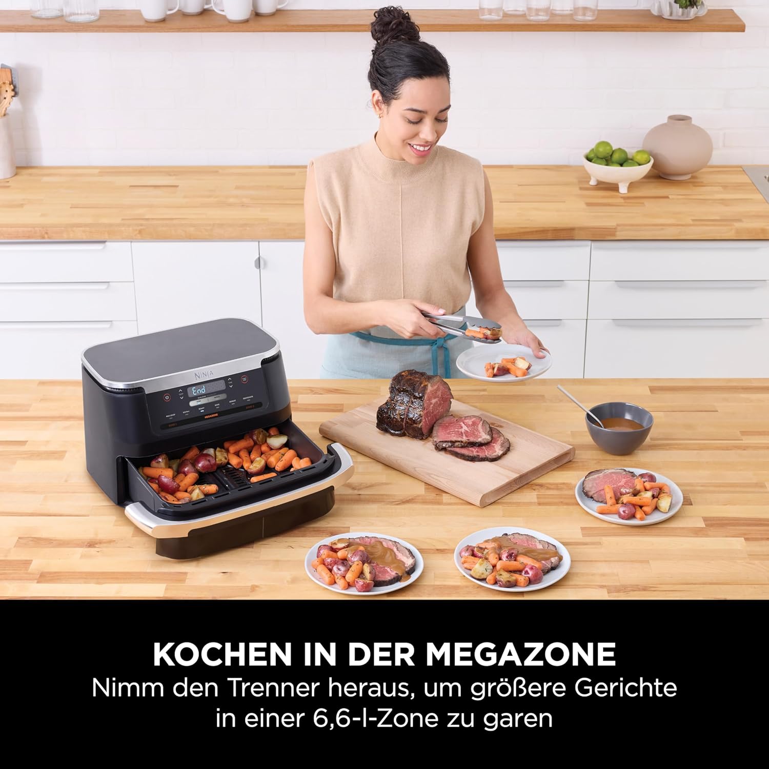 Ninja FlexDrawer Heißluftfritteuse (6 Liter), Schwarz. Dual Zone Air Fryer, große Schublade, 6-in-1, ohne Öl, heißluft-frittieren, braten, backen, Max Crisp, Antihaft spülmaschinenfeste Teile, AF550EU