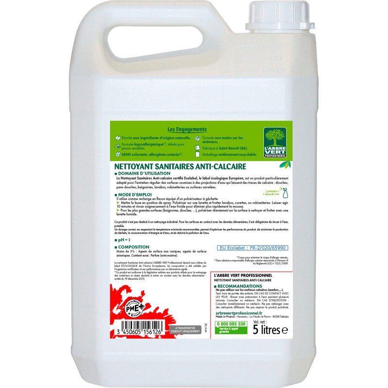 Nettoyant anticalcaire sanitaire L’Arbre Vert professionnel – Bidon de 5 L