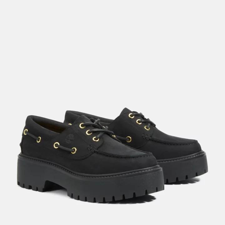 Chaussure bateau Stone Street pour femme en noir