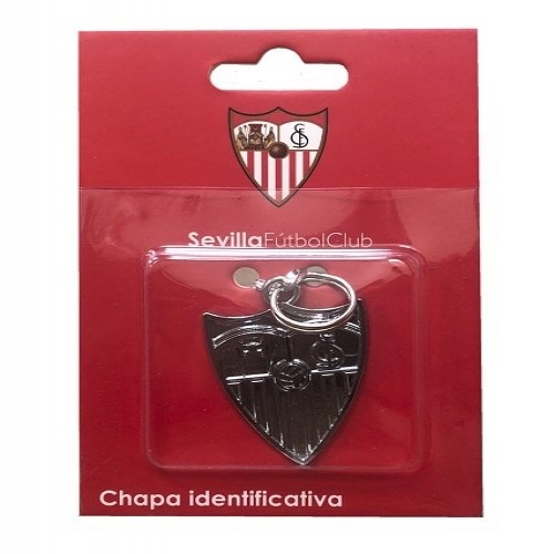 Etiqueta de identificação vermelha em forma de escudo de Sevilha para cães.