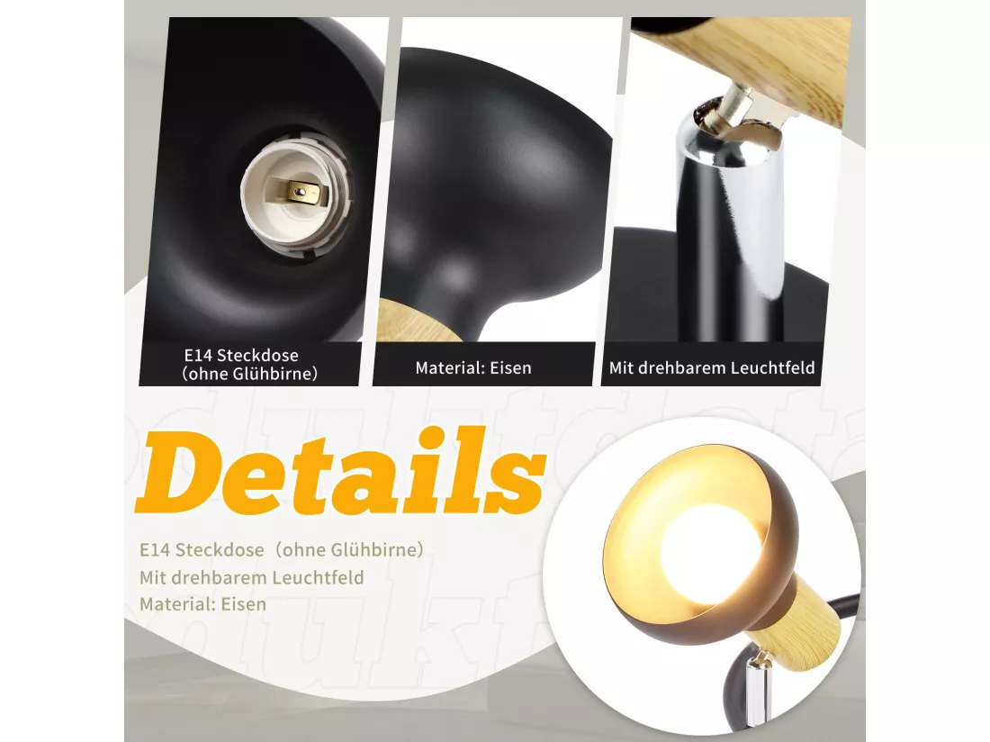 NETTLIFE Spot de plafond 3 flammes E14 plafonnier vintage orientable à 350° pour couloir salon